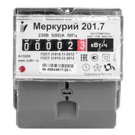 Счетчик Меркурий -201.7 /1тар /1фаз /220В/ 5-60А малогабаритный DIN-рейка