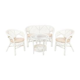 Комплект мебели кофейный натур. ротанг Пелаги 02/15 White (стол, 2 кресла, диван)